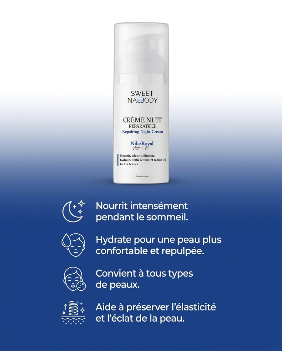 Crème Nuit Réparatrice Nila Royal, ses bienfaits en image, Sweet Nabbody