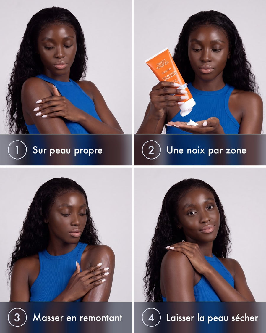 Lait Apaisant Après Soleil, comment l'utiliser, étape par étape